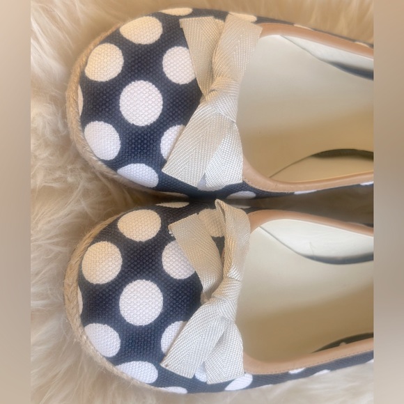 Miu Miu Navy Blue / Cream  Canvas Polka Dot Espadrille Bow Flats Size 37 - Picture 3 of 8